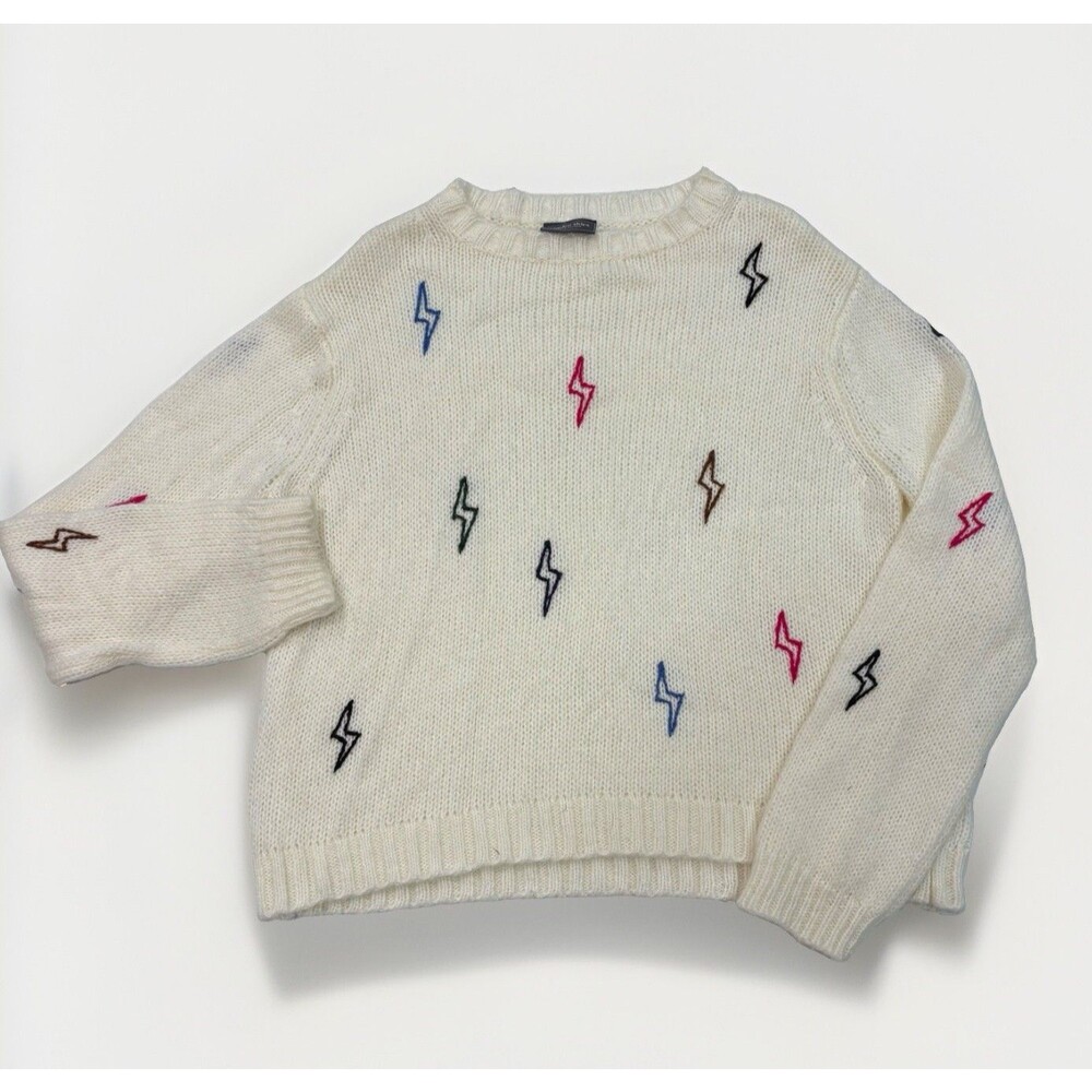 Wooden Ships Sweater Womens Size Medium Large Colorful Lightning Bolts Cream